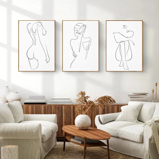 Woman One Line Drawing Art Canvas Painting Abstract Female Nude Minimalist