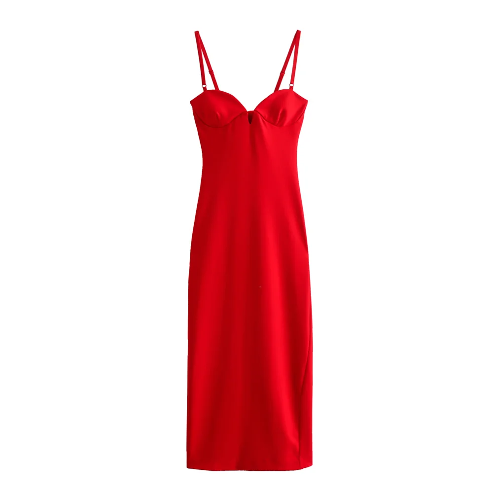 PB&ZA 2024 Spring New Women's Fashionable and Stylish Style Slim Fit Waist Wrap Versatile Sling Strap Bra Long Dress