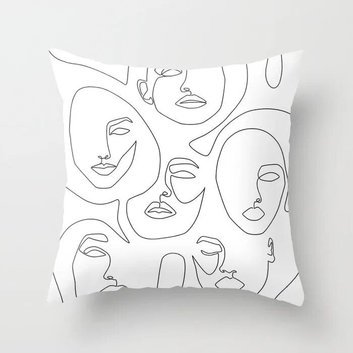 Abstract lines cushion cover female pose sketches