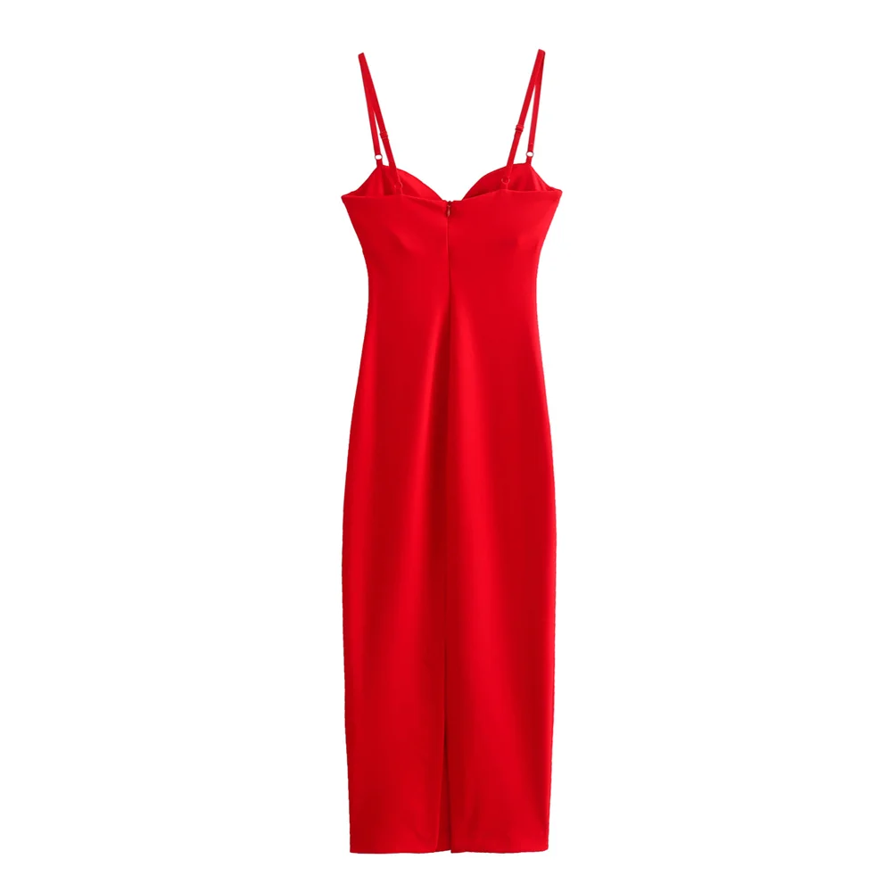 PB&ZA 2024 Spring New Women's Fashionable and Stylish Style Slim Fit Waist Wrap Versatile Sling Strap Bra Long Dress
