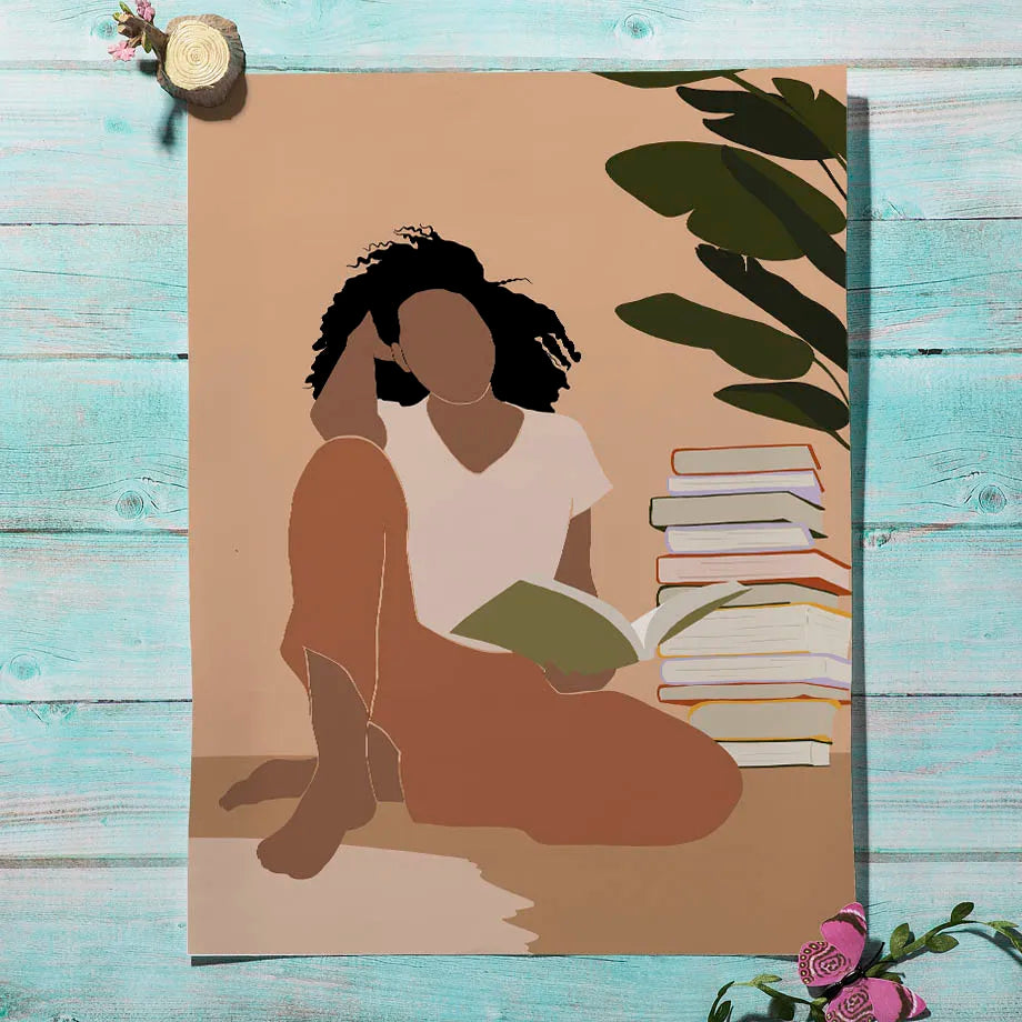 Book Lover Girl Reading Black Woman Boho Wall Art Canvas Painting Bookish Posters And Prints Wall Pictures For Living Room Decor