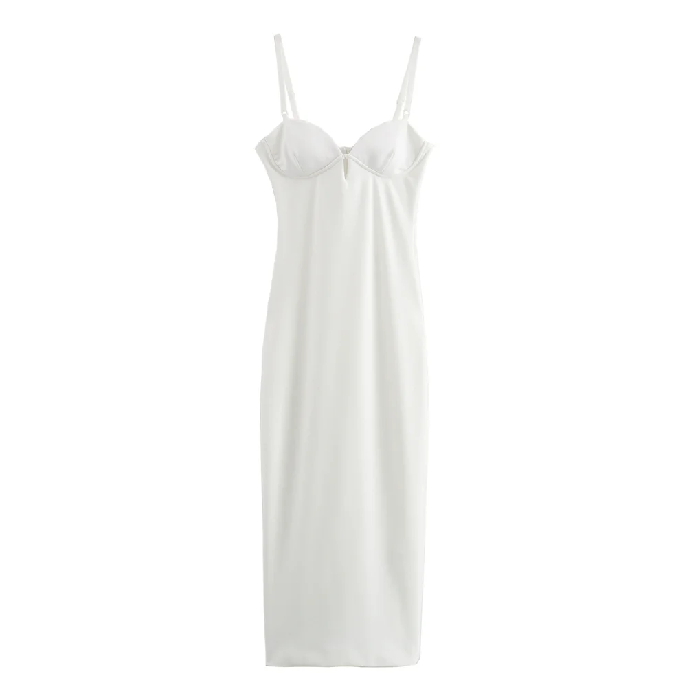 PB&ZA 2024 Spring New Women's Fashionable and Stylish Style Slim Fit Waist Wrap Versatile Sling Strap Bra Long Dress